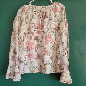 H & M Boho soft Floral LS shirt Blouse Size Large